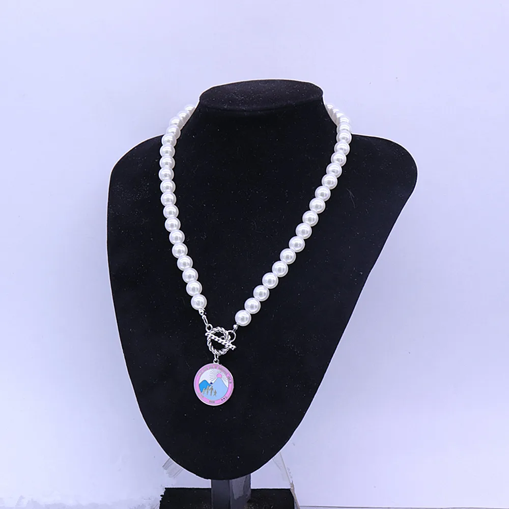 One Row 10MM Imitation Pearl Choker Statement OT Buckle Since 1938 Years Club Jack And Jill Pendant Social JJ Necklace