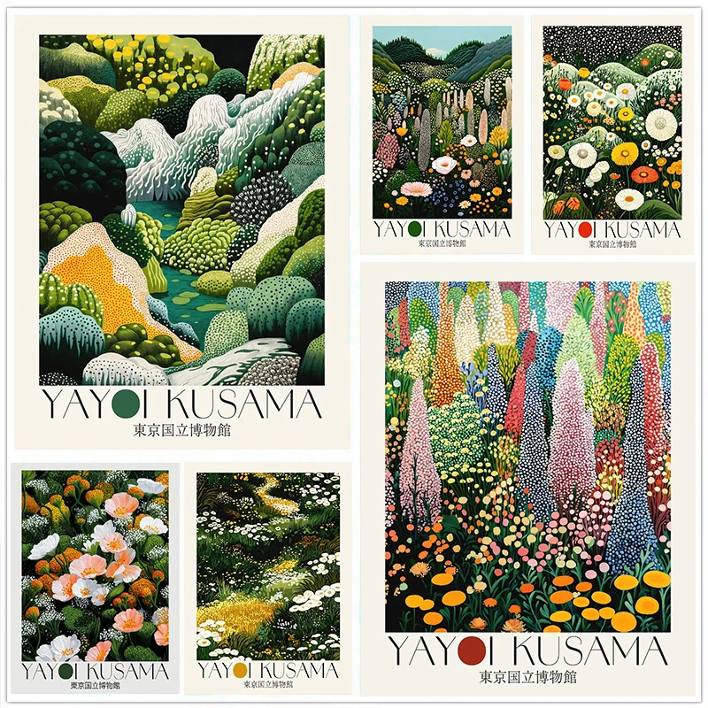 Japanses Yayoi Kusama Inspired Botanical Tokyo Museum Poster Japandi Colorful Floral Artwork Canvas Painting Wall for Home De