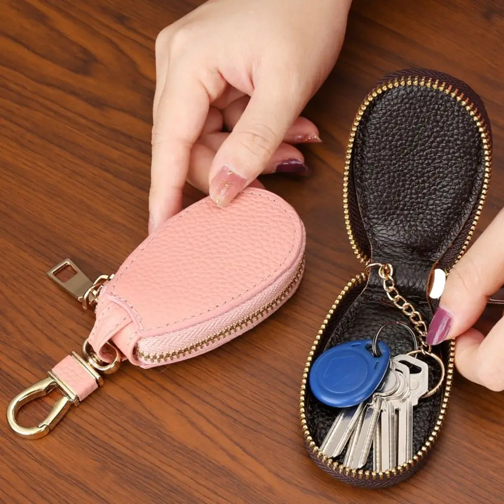 Sturdy Zipper Closure PU Car Key Storage Bag Durable Ornament Compact Coin Purse Key Ring Bag Charm Key Holder Household