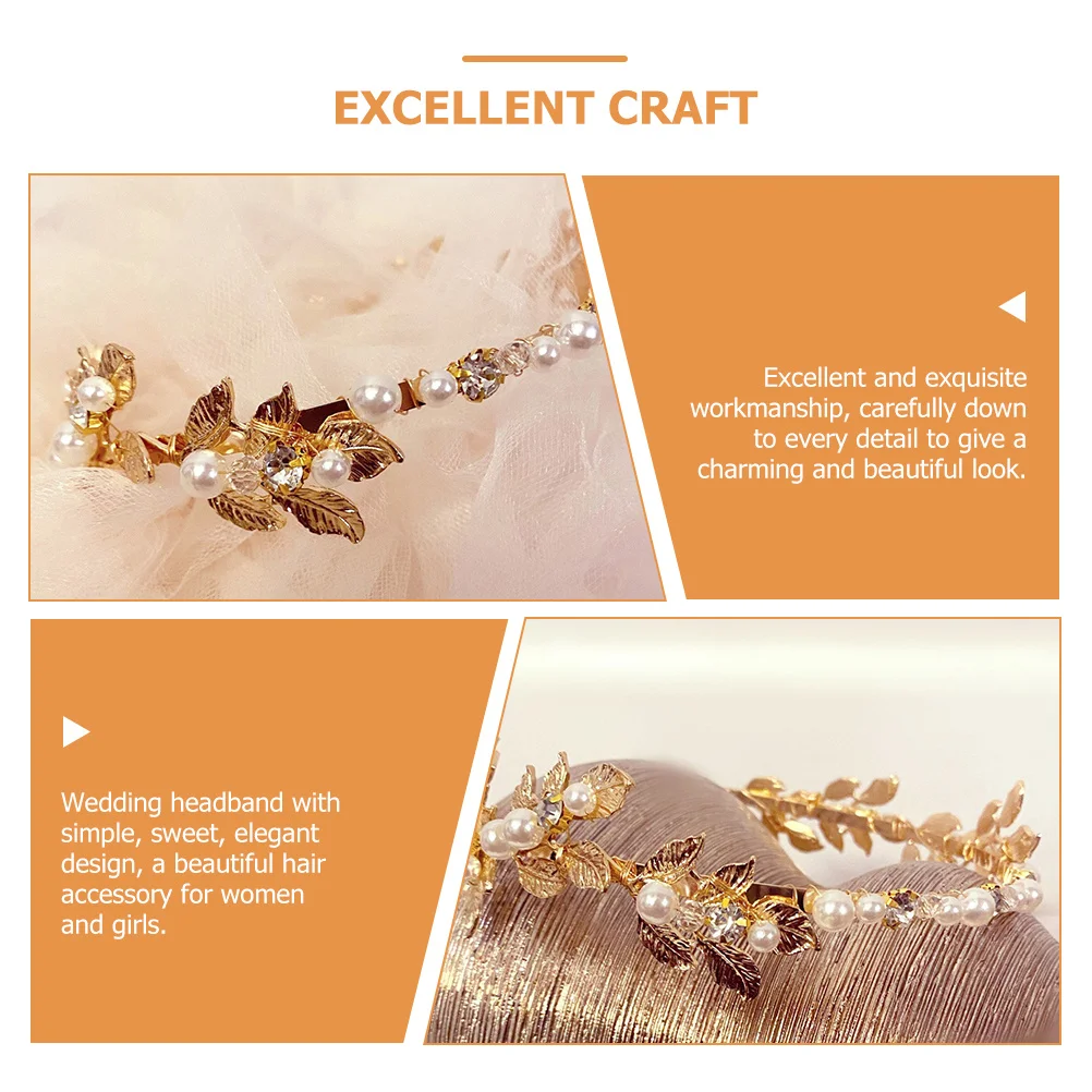 

Повязка на голову с золотым жемчугом в стиле барокко, свадебная повязка на голову с металлическими листьями, элегантный аксессуар для волос, головной убор невесты, вечерние свадебные повязки на голову