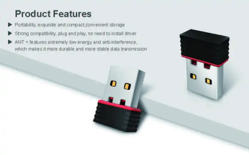 Receptor inalámbrico para bicicleta ANT + USB Stick Dongle: adaptador ANT portátil forWahoo, Suunto, Zwift, Bkool-fiable y conveniente