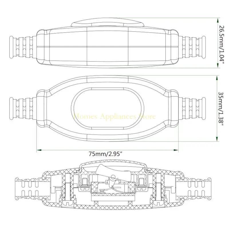 D0AB impermeável na linha do botão botão redondo, interruptor corte interruptor corte 3a 250v preto