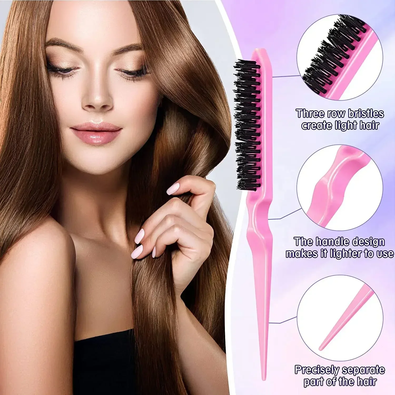 3-8pcs Hair Styling Comb Set Teasing Hair Brush Triple Teasing Comb Rat Tail Combs Edge Brush Hair Tail Tools Braid Tool Loop