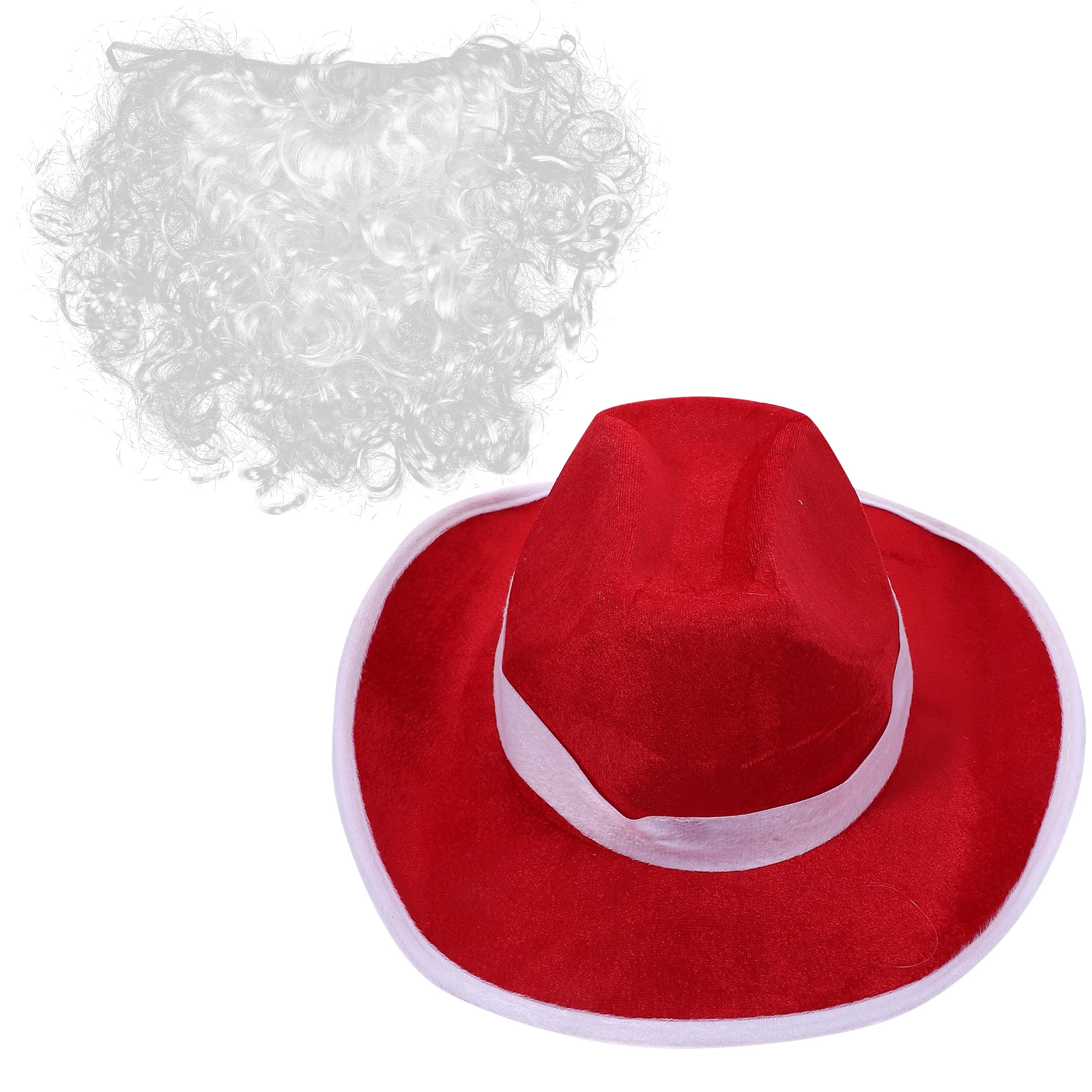 

1 set Red Santa Hat Curly Beard Non Woven Fabric Christmas Party New Year Accessories Safe Comfortable Cosplay Prop