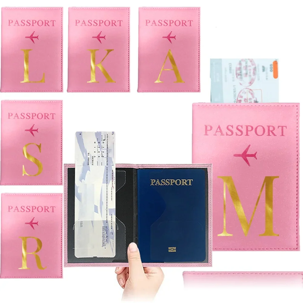 

Travel Passport Holder Pink Passport Covers Ultra-thin Document Holder ID Card Covers UV Print Letter Series Travel Accessories