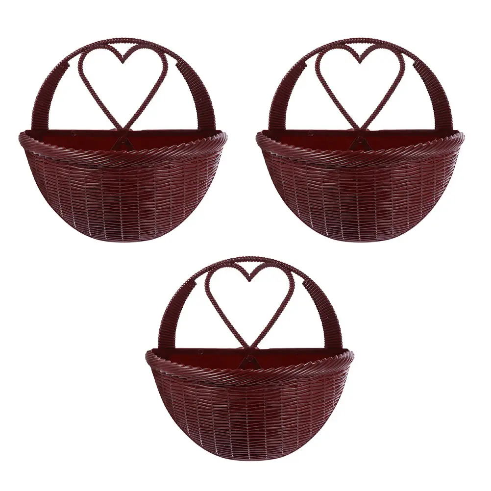 

3 Pcs Woven Baskets Wall Hanging Flower Artificial Plastic Decorate Planter Buckets Brown Holder Handmade Planters Outdoor Baby