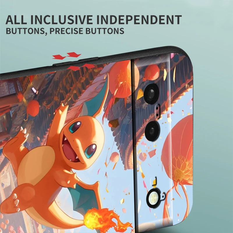 Pokemon Little Fire Dragon For Google Pixel 9 8 7A 7 6A 6 5A 5 4 4A XL 5G Black Silicon Shockproof Shell Soft Phone Case