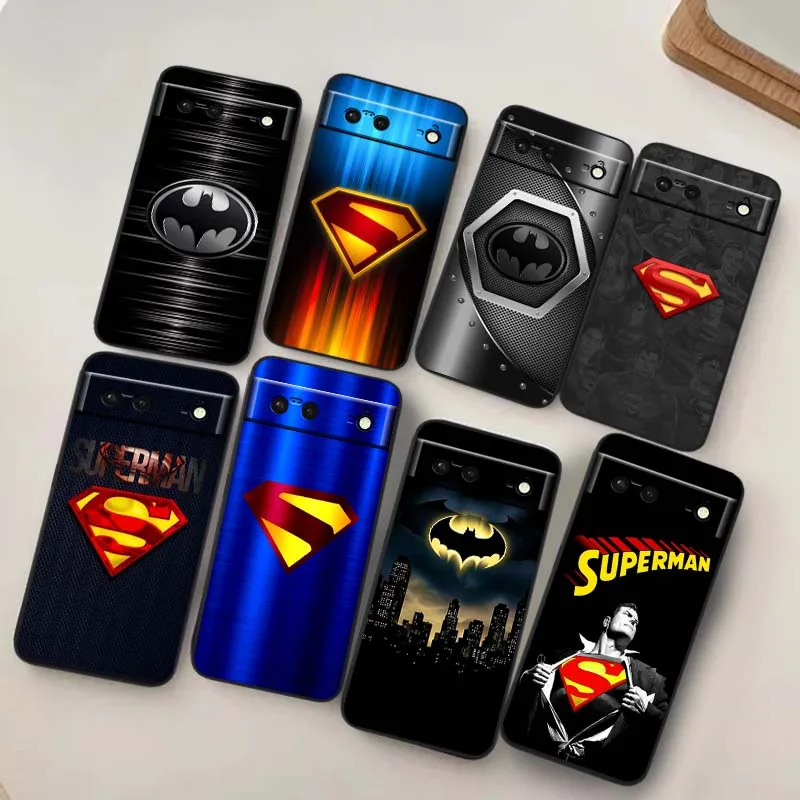 

Logo Art S-Supermans B-Batmans For Google Pixel 9a 9 8A 8 7 7A 6 6A Pro XL 2024 5G Black Soft TPU Silicone Cover Phone Case