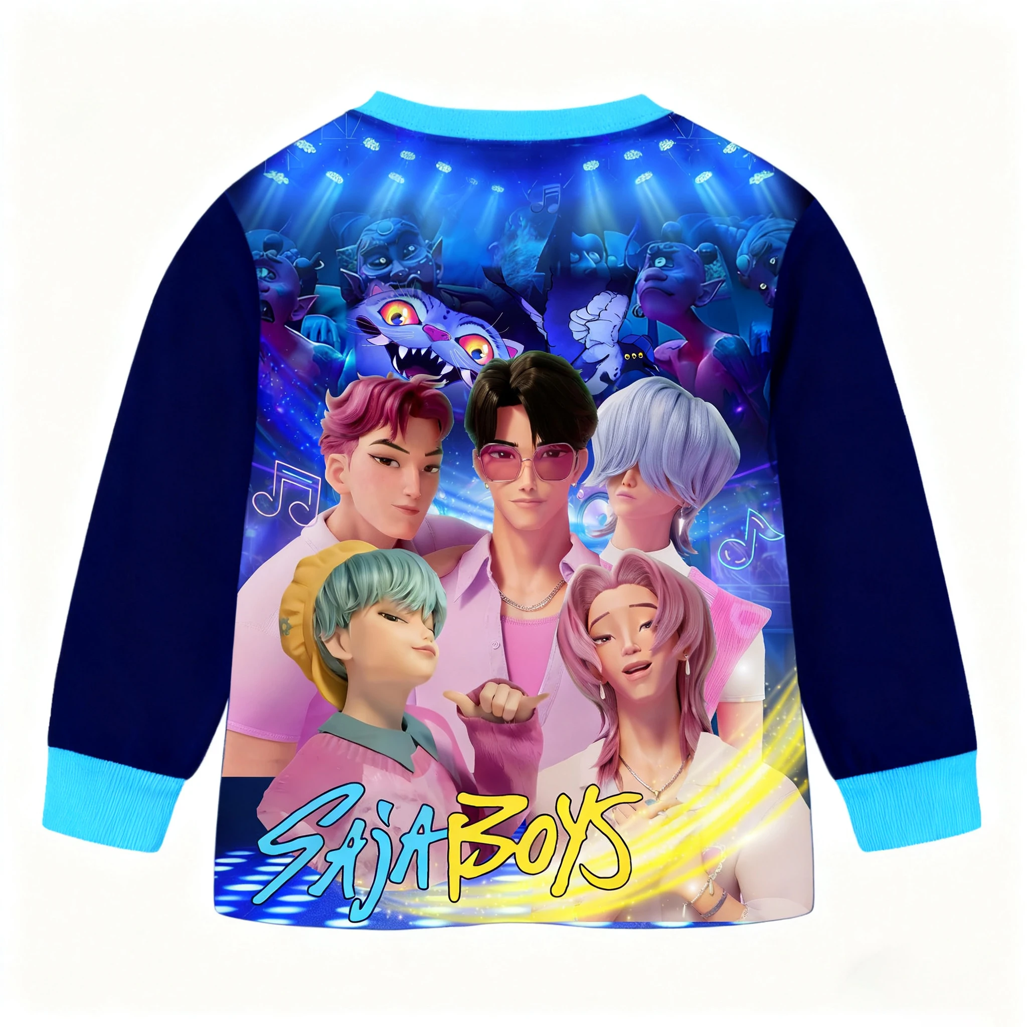 سترة بغطاء للرأس مطبوعة للأولاد من K-POP Saja للرجال والنساء والأطفال برقبة دائرية وأكمام طويلة معطف فضفاض للخريف والشتاء ملابس داخلية