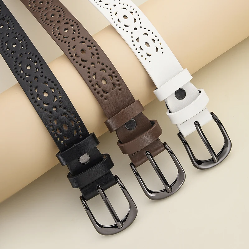 حزام من البولي يوريثان على شكل زهرة مجوفة للسيدات مع حزام جينز كاجوال مناسب للحزام العالمي لجميع المواسم للسيدات