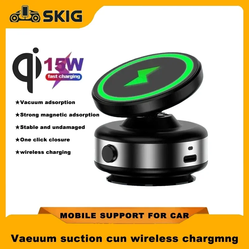 Wireless charge 360°rotatable vacum car holder For iPhone Samsung Xiaomi magnetic car mount vacuum phone holder accessories