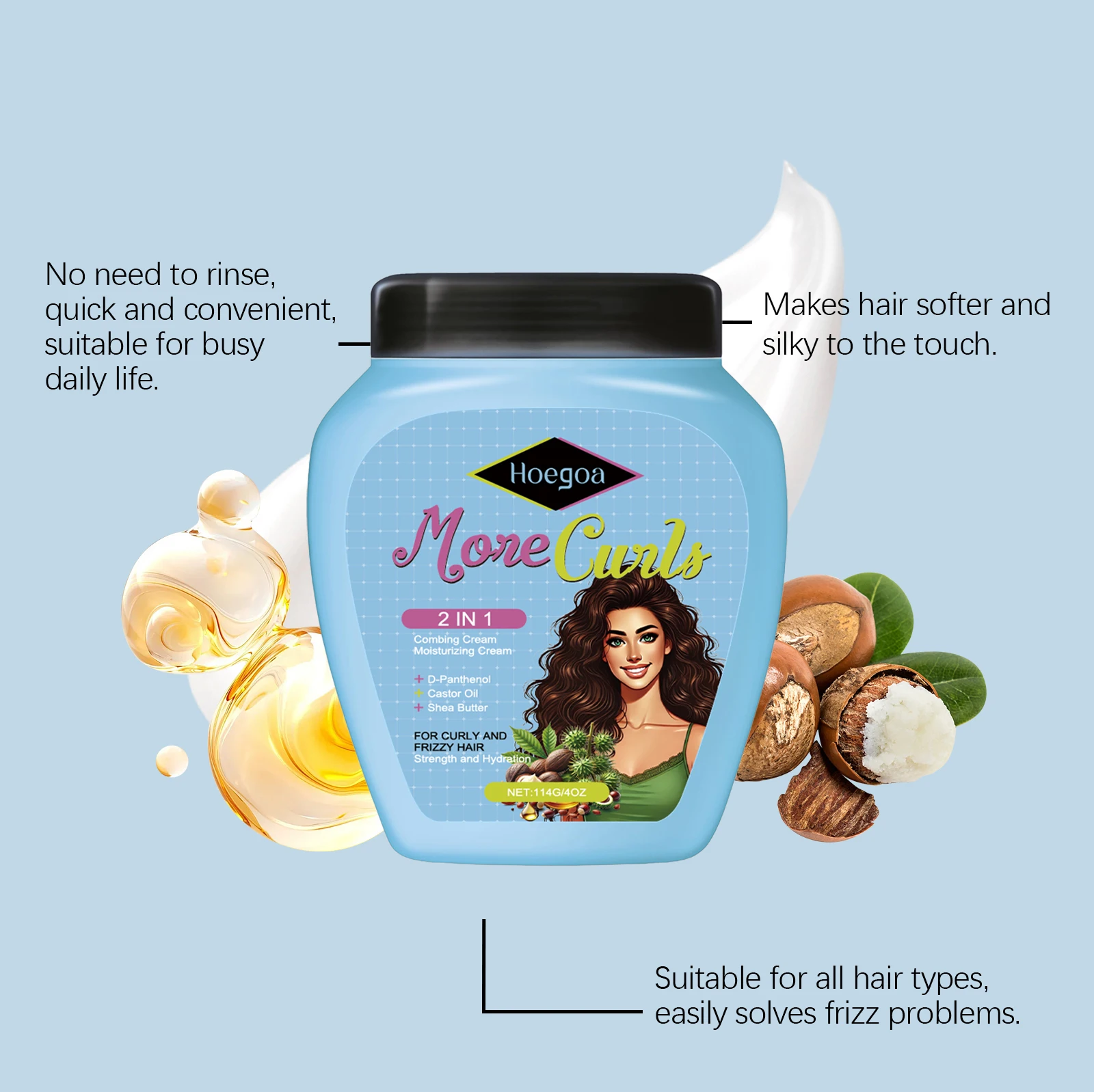 Wash-Free Leave In Conditioner For Curly And Frizzy Hair Hydrate Moisturize Smooth Restore Damaged Non-Sticky Deep Conditioning