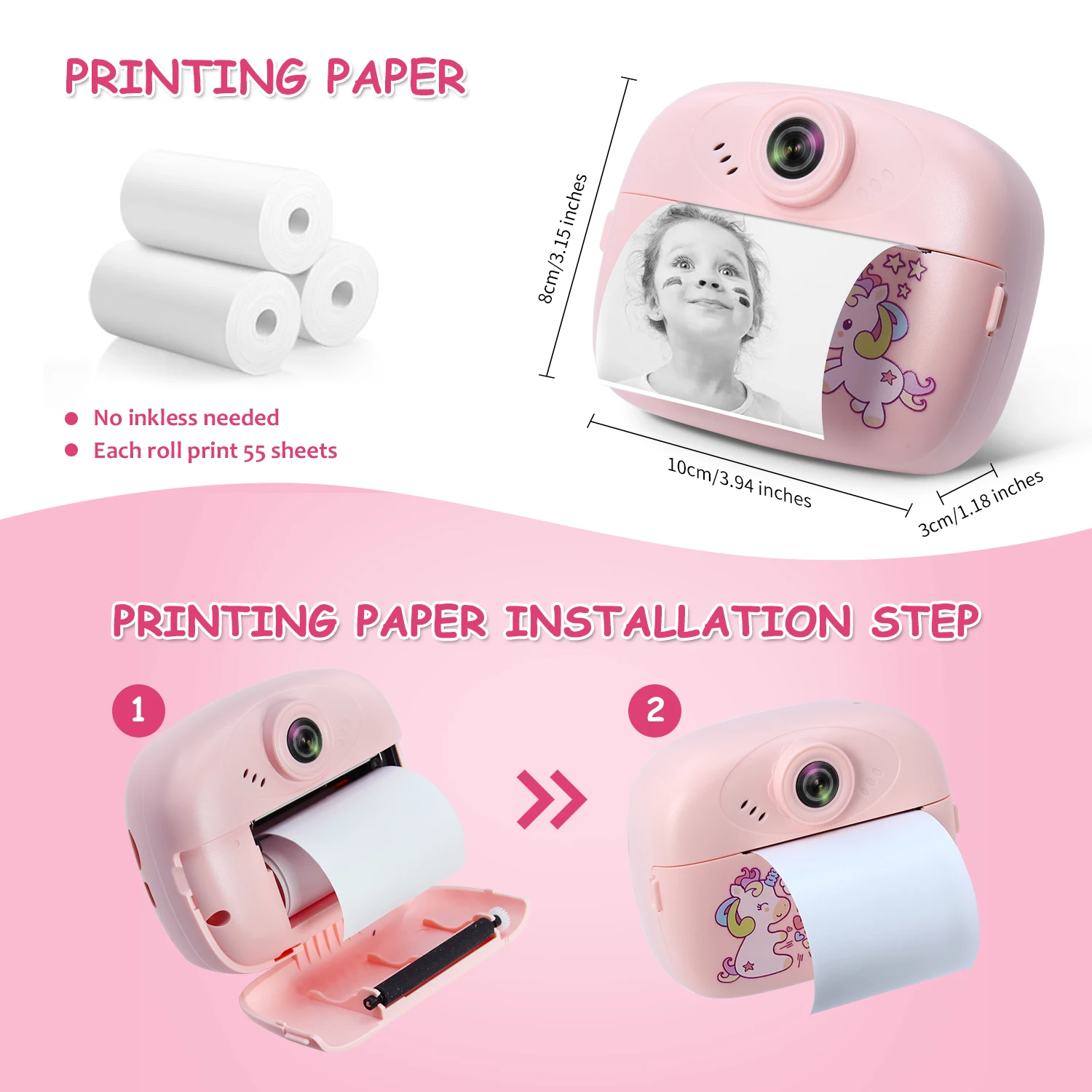 Mini fotocamera termica per bambini con stampa istantanea, supporto per la registrazione di video, adatta come regalo di Halloween per bambini