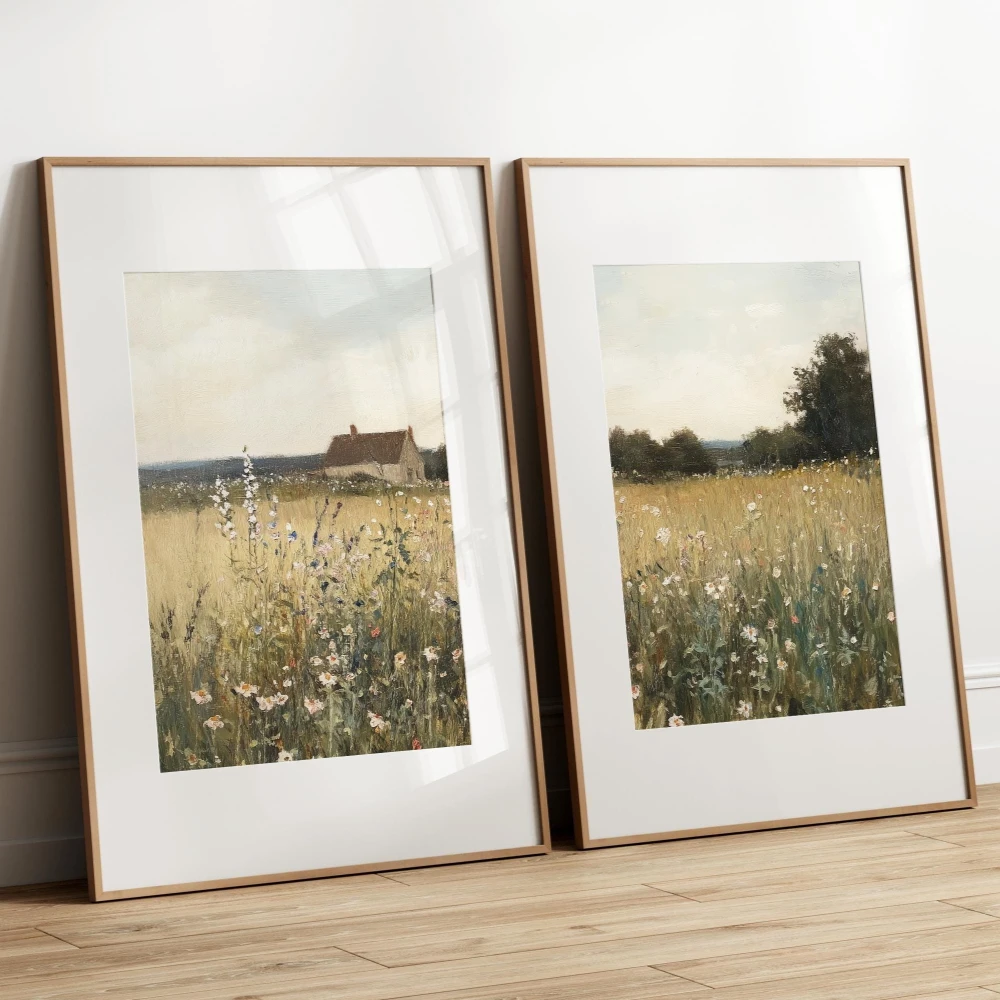 2pcs frameless Canvas Painting Muted Wildflower Painting Wall Art Poster Neutral Beige Floral Prints Room Decor Soft Tones Count