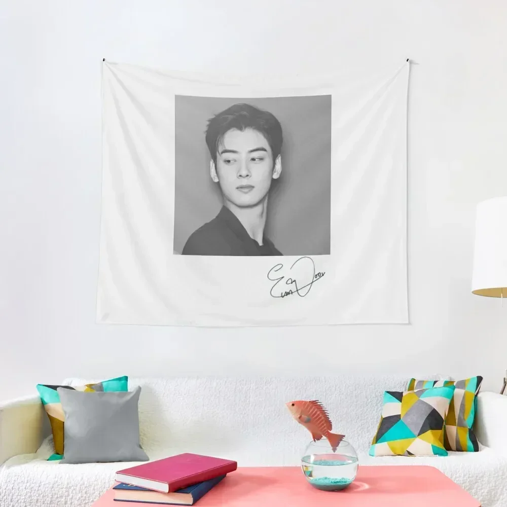 Cha Eun Woo with Signature Tapestry Home Decorations Aesthetic Aesthetics For Room Aesthetic Room Decor Korean Tapestry