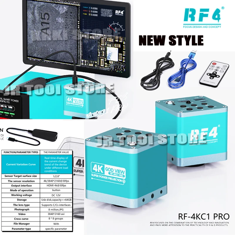 RF4 RF-6558PRO 1080P 4K HDMI ビデオカメラ 6.5X-58X サイマル焦点三眼ステレオ顕微鏡電話はんだ付け PCB 修理用