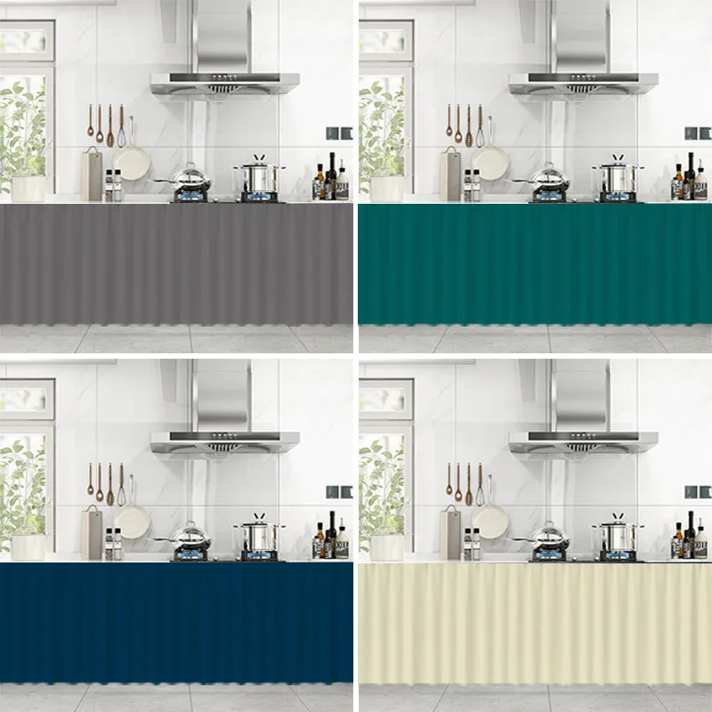 Solid Plain Oilproof Dustproof Cabinet Half Curtain Cupboard Cover Slide Rail Pull Curtain For Hiding Clutter Kitchen Decoration