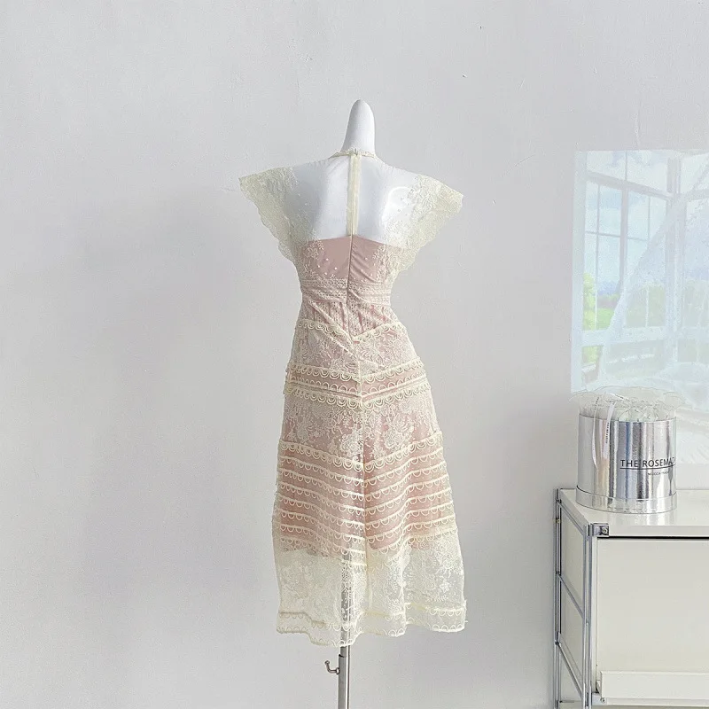 달콤한 짧은 수 놓은 꽃 허리 치핑 코트 드레스 여성 미니 스커트 스트리트 스타일 프린세스 가운 여름 시즌