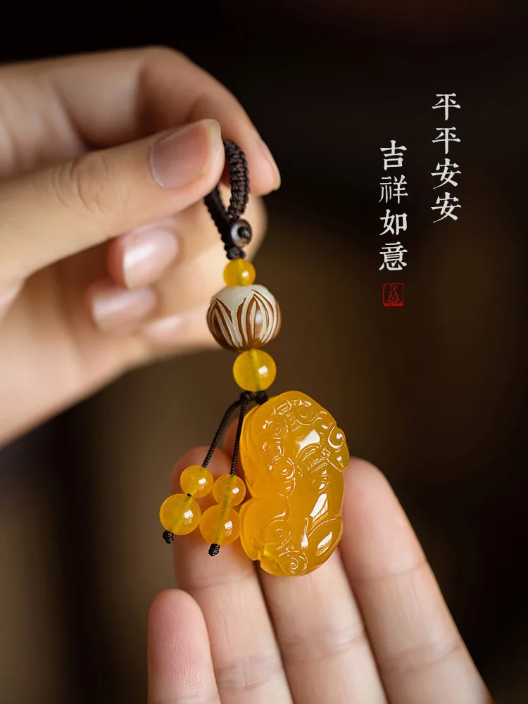 Agate Jade Pixiu Keychain Car Key Pendant Men And Women Couple Personality Creative Pendant Jewelry Chain Rope Lucky Bag Chamrs