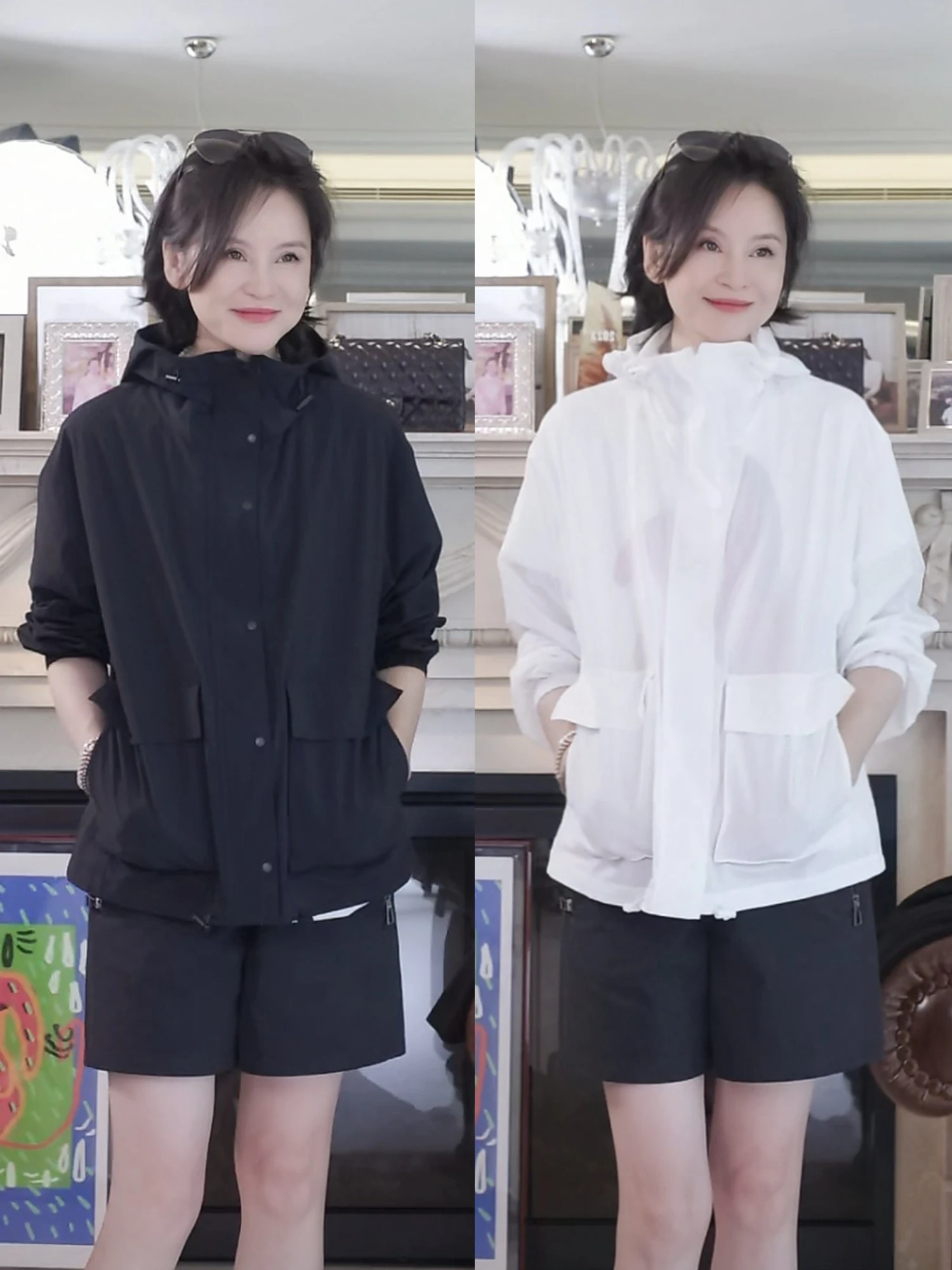 

Casual Breathable Lightweight Hooded Outerwear Women's Polyester Fiber Long Sleeve Short Length Zipper Closure Windbreaker