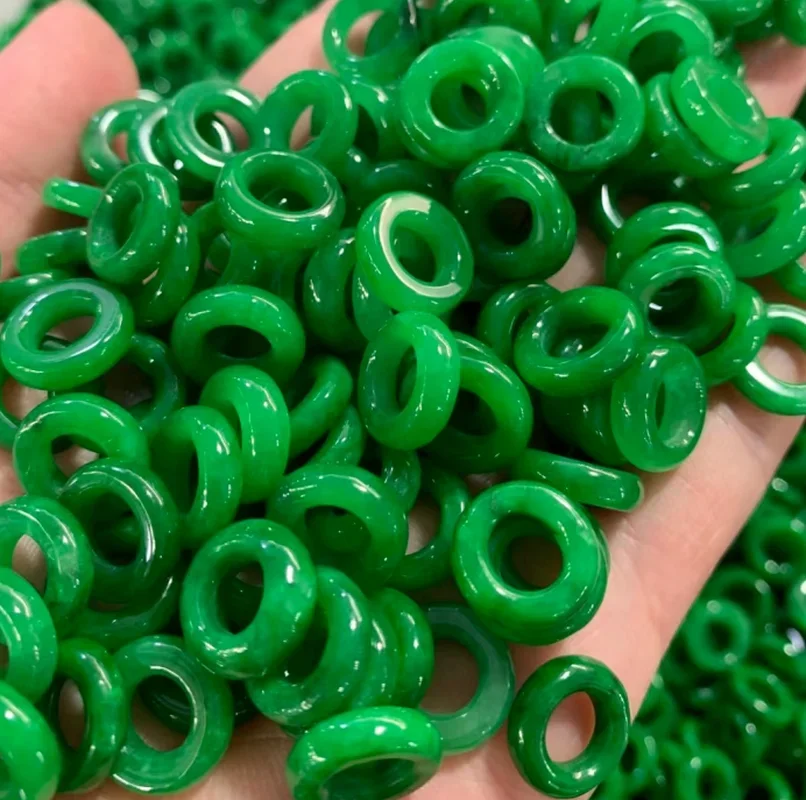 10pc Natural A Green Jade Doughnut 13mm Beads DIY Bracelet Bangle Charm Jewellery Fashion Accessories Amulet Gifts for Women Men