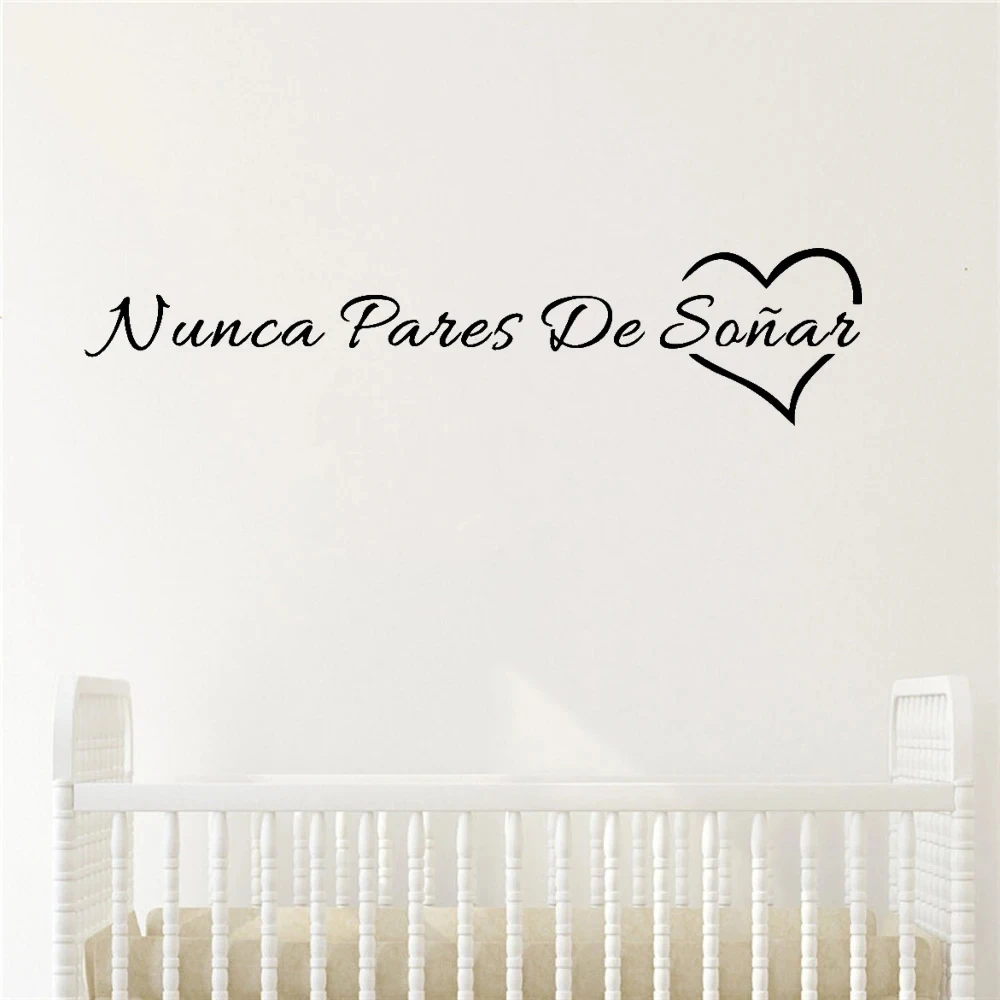 1 pc hot sale Spanish Never stop Dreams phrases Wall Sticker Self Adhesive Vinyl Waterproof Wall Art Decal Living Room Bedroom