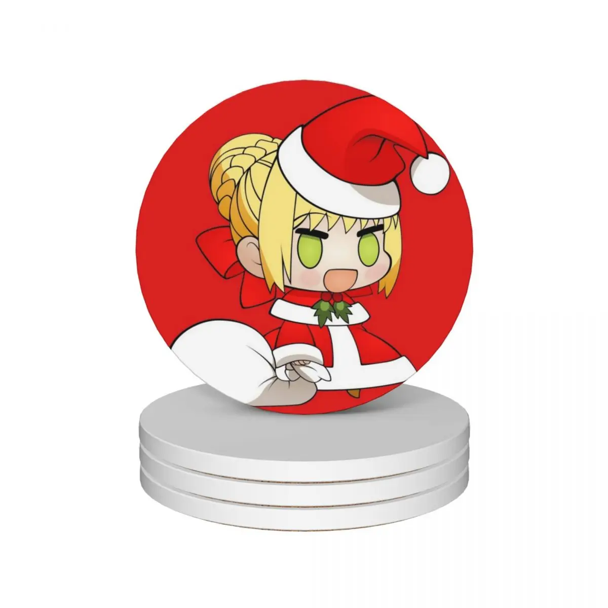 

Padoru Ceramic Coasters (Set of 4) kawaii for the kitchen accessories holder Coasters