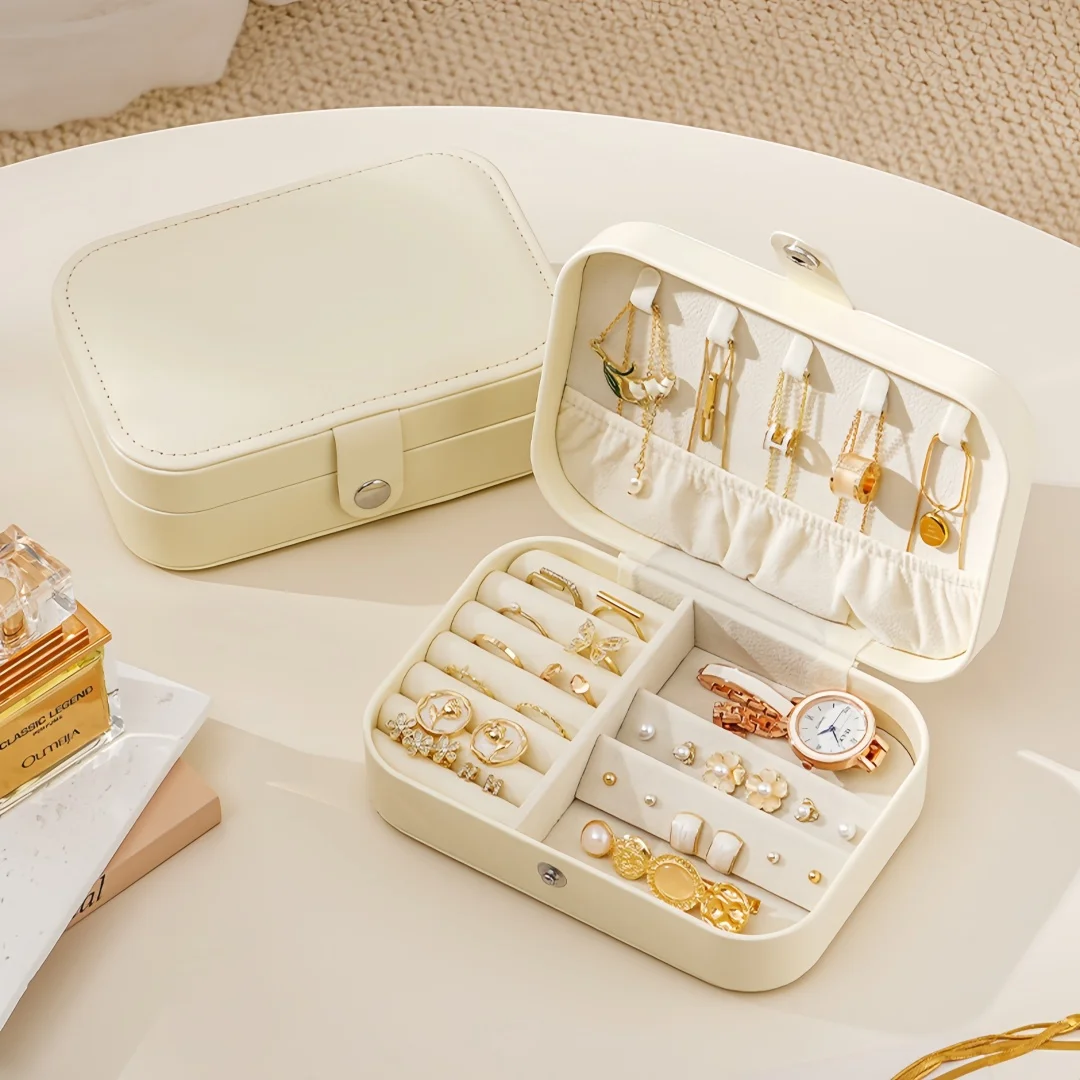 Romantic Blue Portable PU Leather Jewelry Box Travel Button-Style Earring Ring Necklace Display Case Home Creative Jewelry Organ