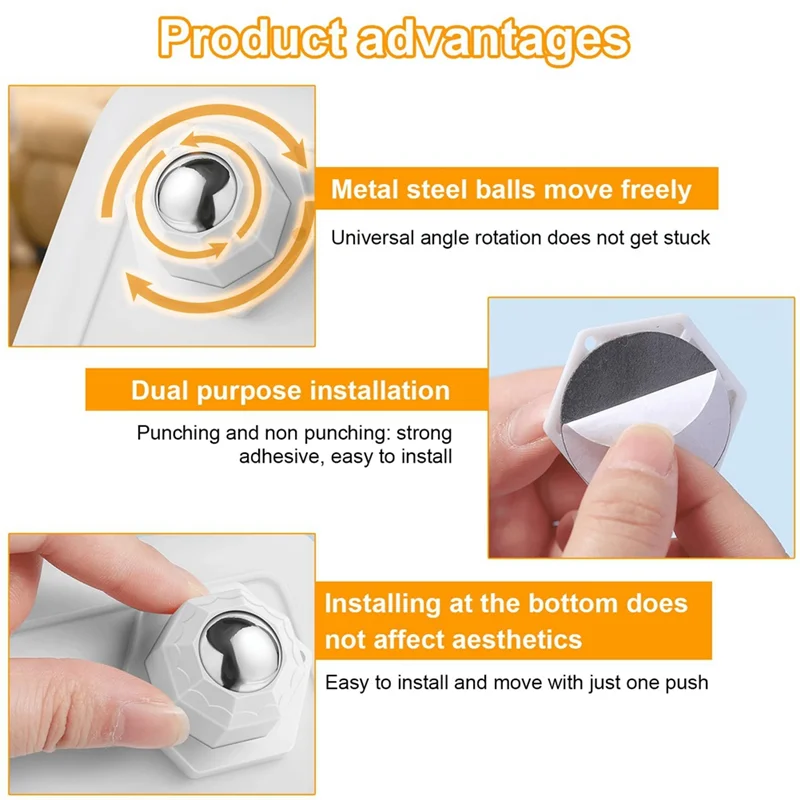

A96I-Mini Caster Wheels For Small Appliances, Self Adhesive Caster Wheels, Stainless Steel Rollers (12 PCS, White) Durable