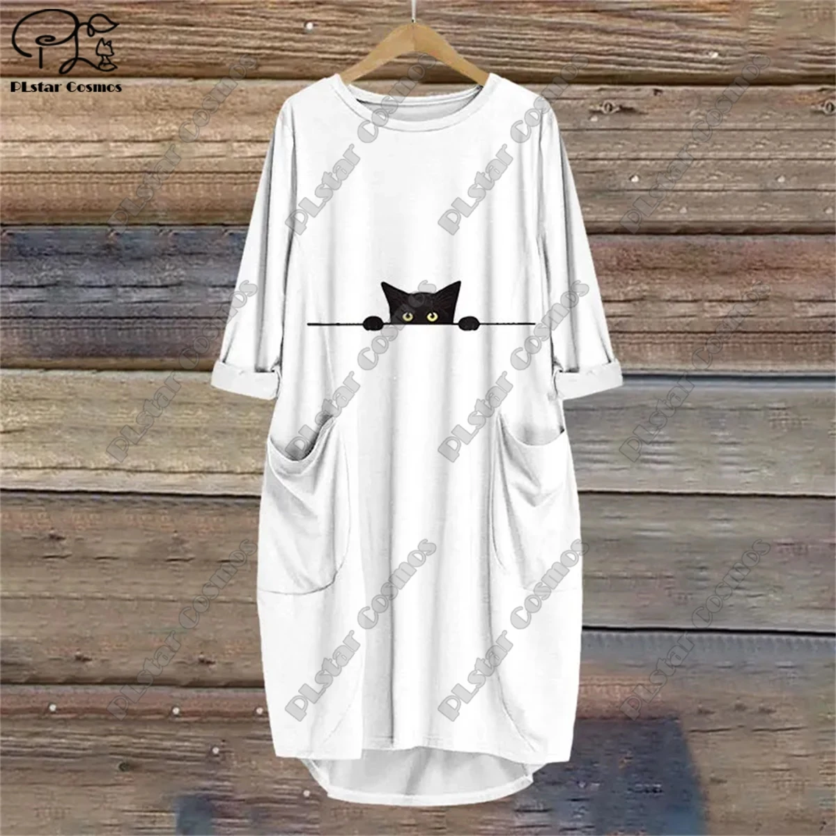 PLstar Cosmos 3D Print Cute Cat Pattern Women Bat Sleeve Pocket Midi Dress Summer Casual Holiday Style Harajuku Streetwear 2