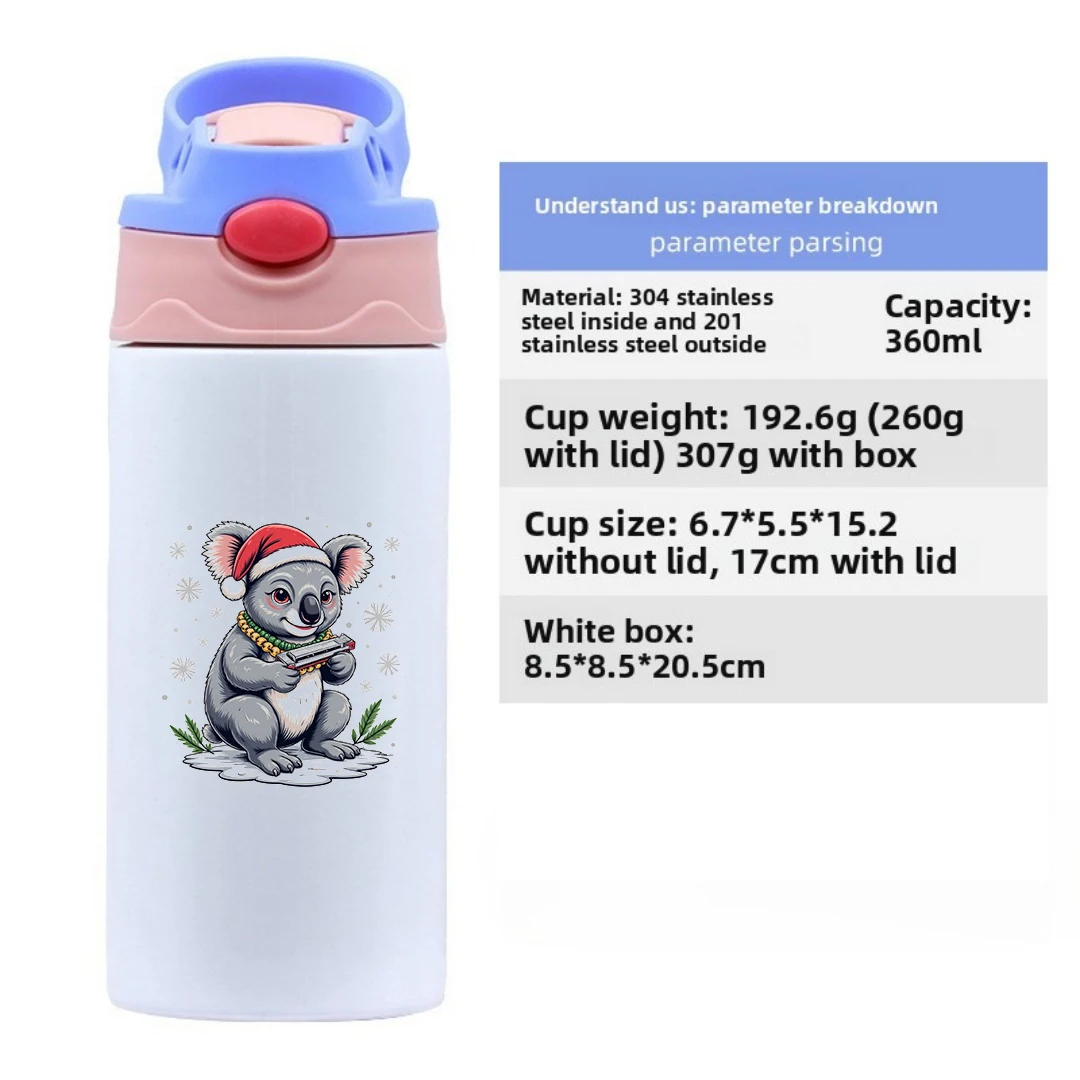 304 الفولاذ المقاوم للصدأ كوب معزول + الكرتون كوالا عيد الميلاد قبعة كوب بقشة الاطفال الموسيقى زجاجة ماء هدية الكريسماس