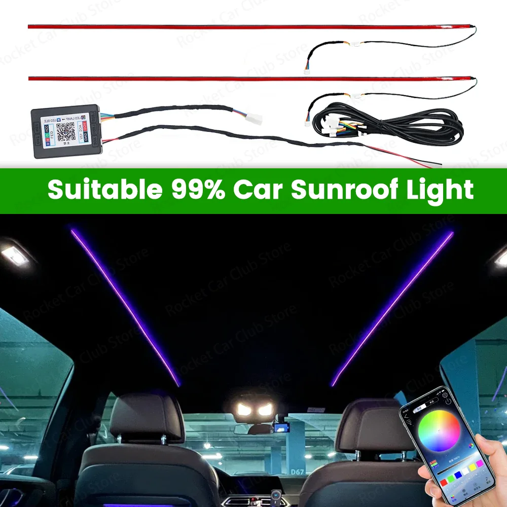 

For Tesla Toyota Honda Audi Benz BMW Car Roof Ambient Light Atmosphere Lamp APP Control Skylight 256 Colour LED Sunroof Light