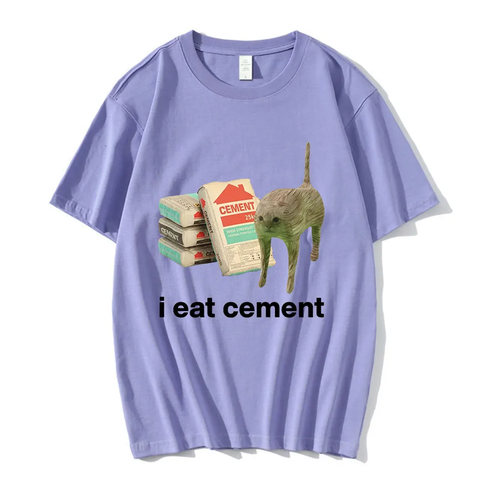 I Eat Cement Cursed Cat Funny Meme T Shirt Men Women Fashion Casual Short Sleeve T Shirts 100% Cotton Summer Oversized T-shirt