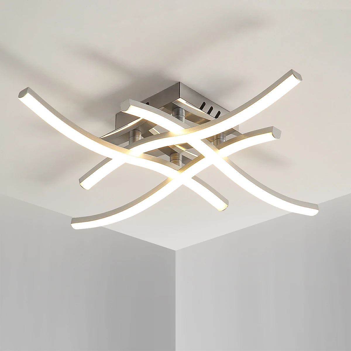 Plafoniera moderna a LED, 4 lampade da soffitto dal design curvo ed elegante incorporato, illuminazione da soffitto bianco freddo 6500K per soggiorno