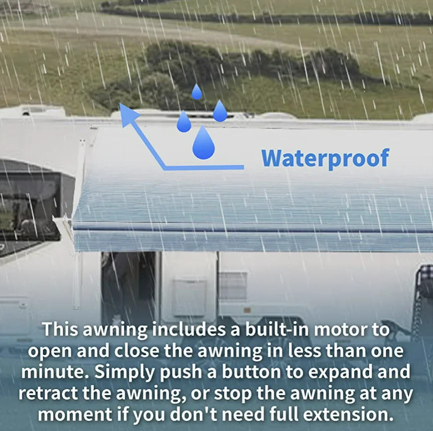 STLF مخصص الفينيل 100% مقاوم للماء والأشعة فوق البنفسجية عززت 4 طبقات عالية الجودة قافلة RV مقطورة المظلة النسيج استبدال #2