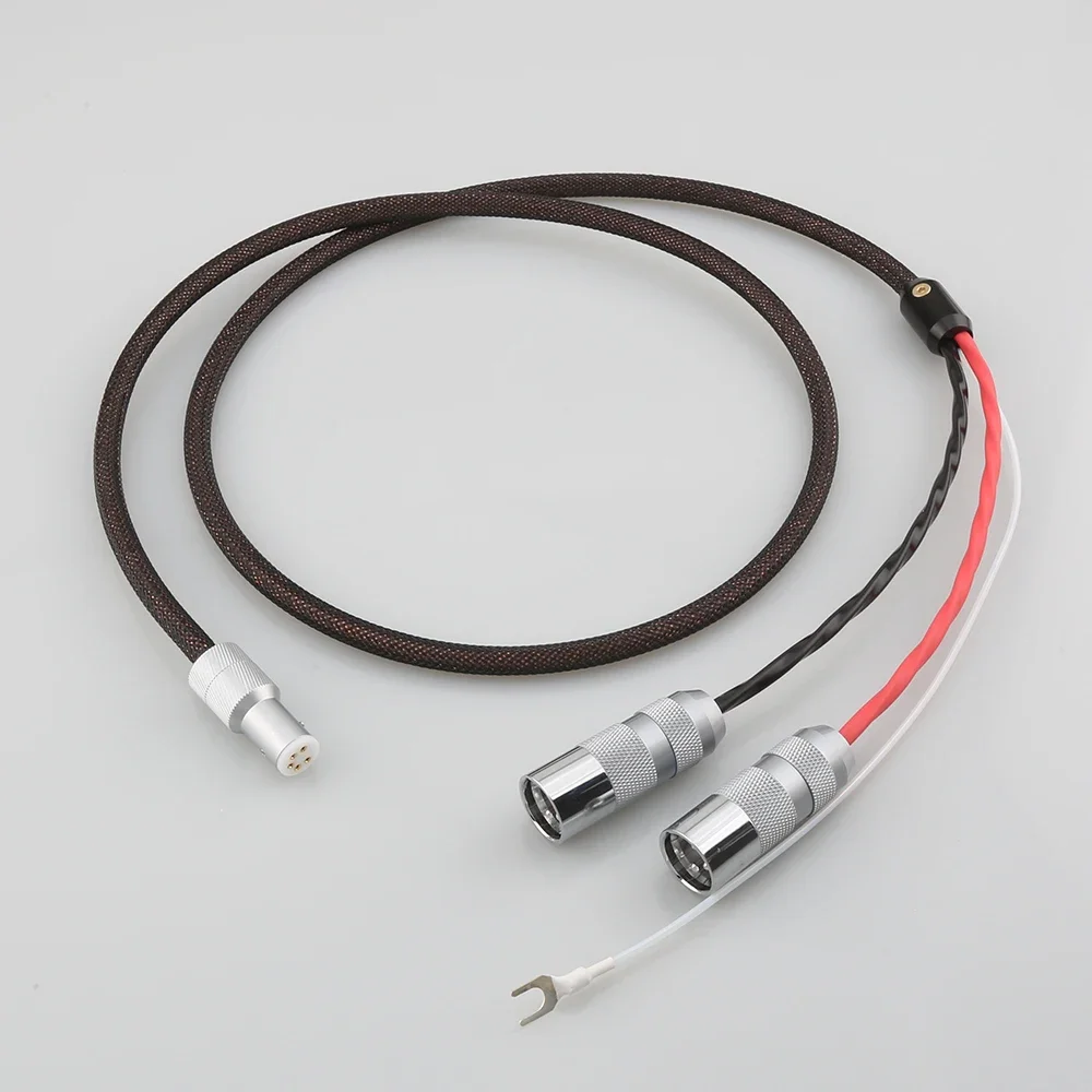 HIFI 100% Pure Silver Tonearm Phono Cable 5Pin DIN Plug to 2 Viborg Pure Copper XLR Plug for Hi-Fi Audio System