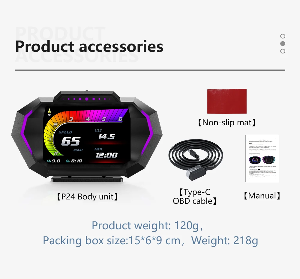 OBDII Smart Digital Tachometer Meter HUD P24 Auto Head Up Display OBD + GPS System Neigungsmesser Kraftstoff Verbrauch Übergeschwindigkeit alarm – Detail 27