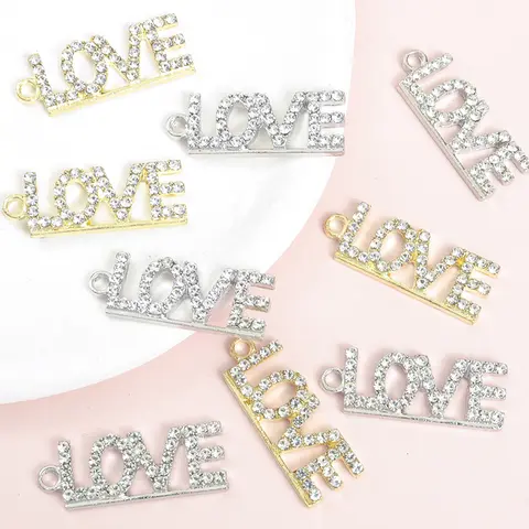 10pcs 라인 석 상감 중공 편지 DIY 간단한 스타일 목걸이 귀걸이 키 체인에 대 한 사랑의 매력 완벽 한 발렌타인 데이 선물