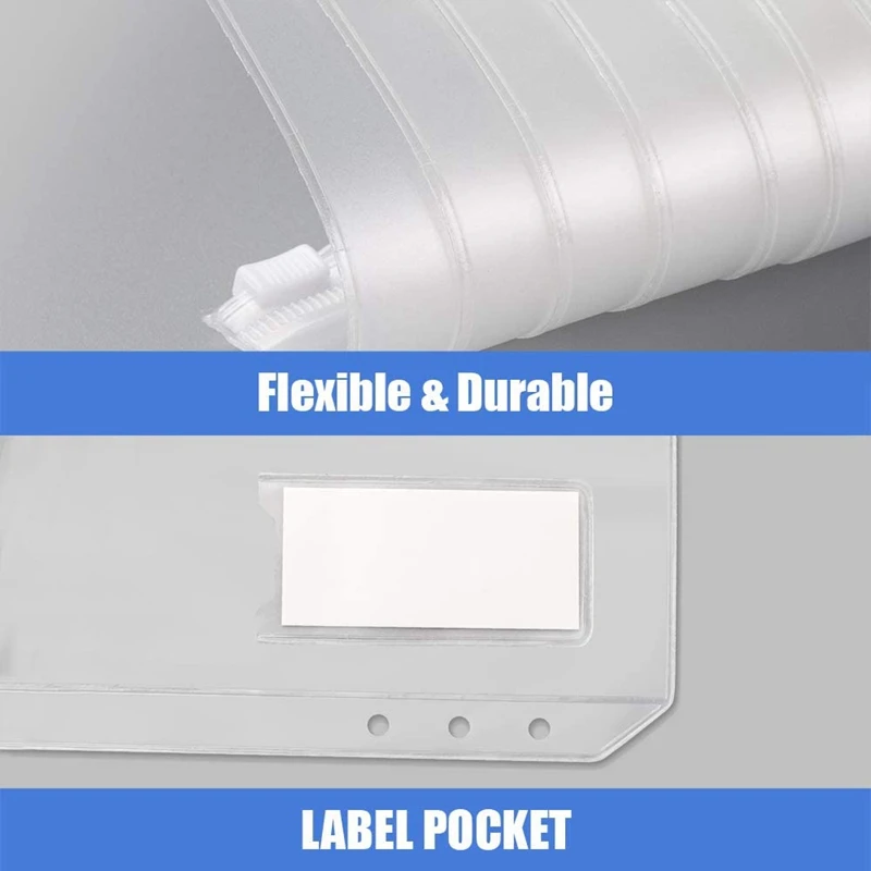 جيوب رابط مع ملصق سحاب بلاستيكي ، جيب رابط A5 ، دفتر ملاحظات مثقب بـ 6 فتحات ، 6 حلقات ، 15 روض