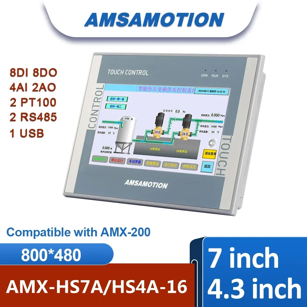 

AMSAMOTION 7-дюймовый универсальный ПЛК + HMI, совместимый с контроллером Siemens cpu224XP 8DI 8DO 4AI 2AO Ethernet-монитор с ЧПУ PID PTO