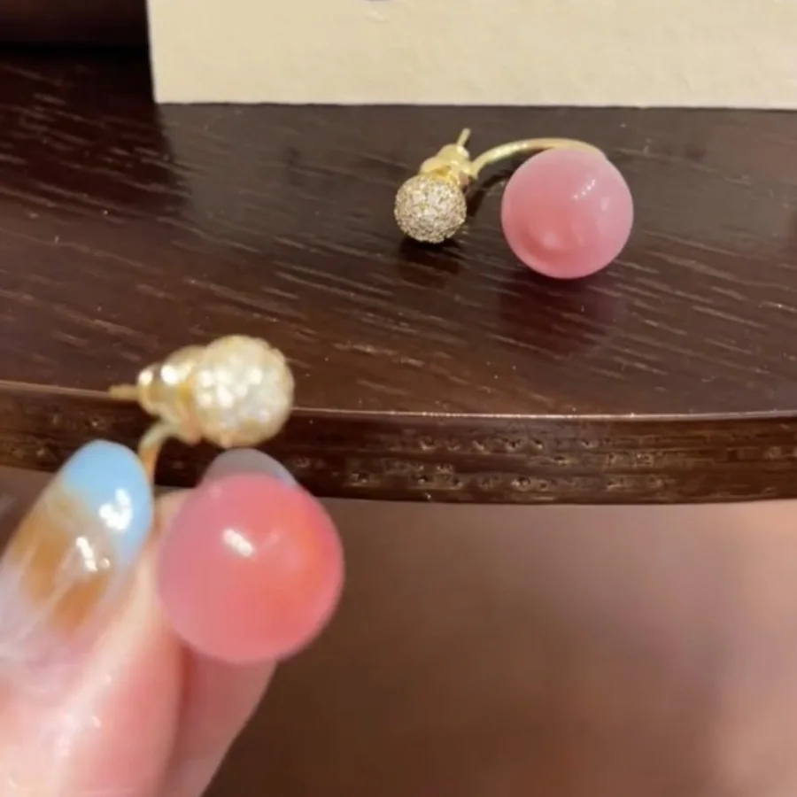 Cat's eye stone front and back round bead earrings for women light luxury high-end earrings