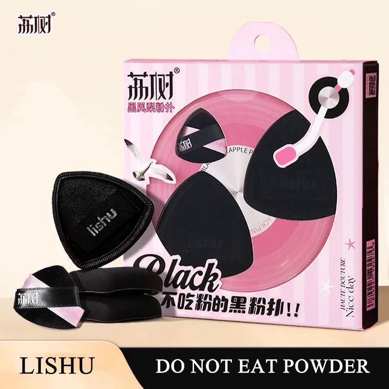 Lishu-Éponge applicateur de cosmétiques, houppettes de mélangeur de maquillage noir, poudre, correcteur, crème de fond de teint, support sec, touristes, détails d'utilisation, 3 pièces