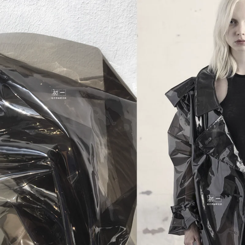 Haze Black Liquid Jelly Film TPU Fabric Transparent Environmental Protection Plastic Raincoat Waterproof Material Cloth 50x124cm