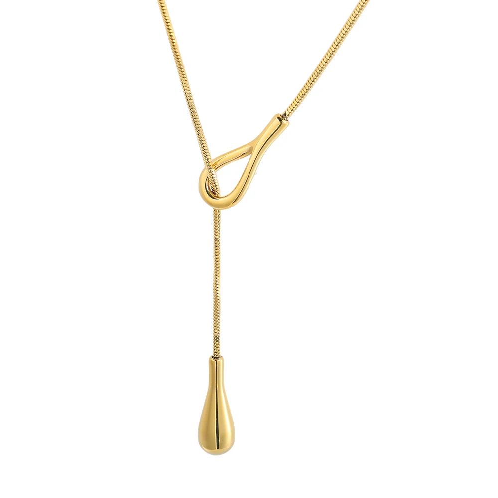 Simple Versatile Drawstring Adjustable Necklace Water Drop Pendant Sweater Chain Hypoallergenic High Quality Titanium Jewelry