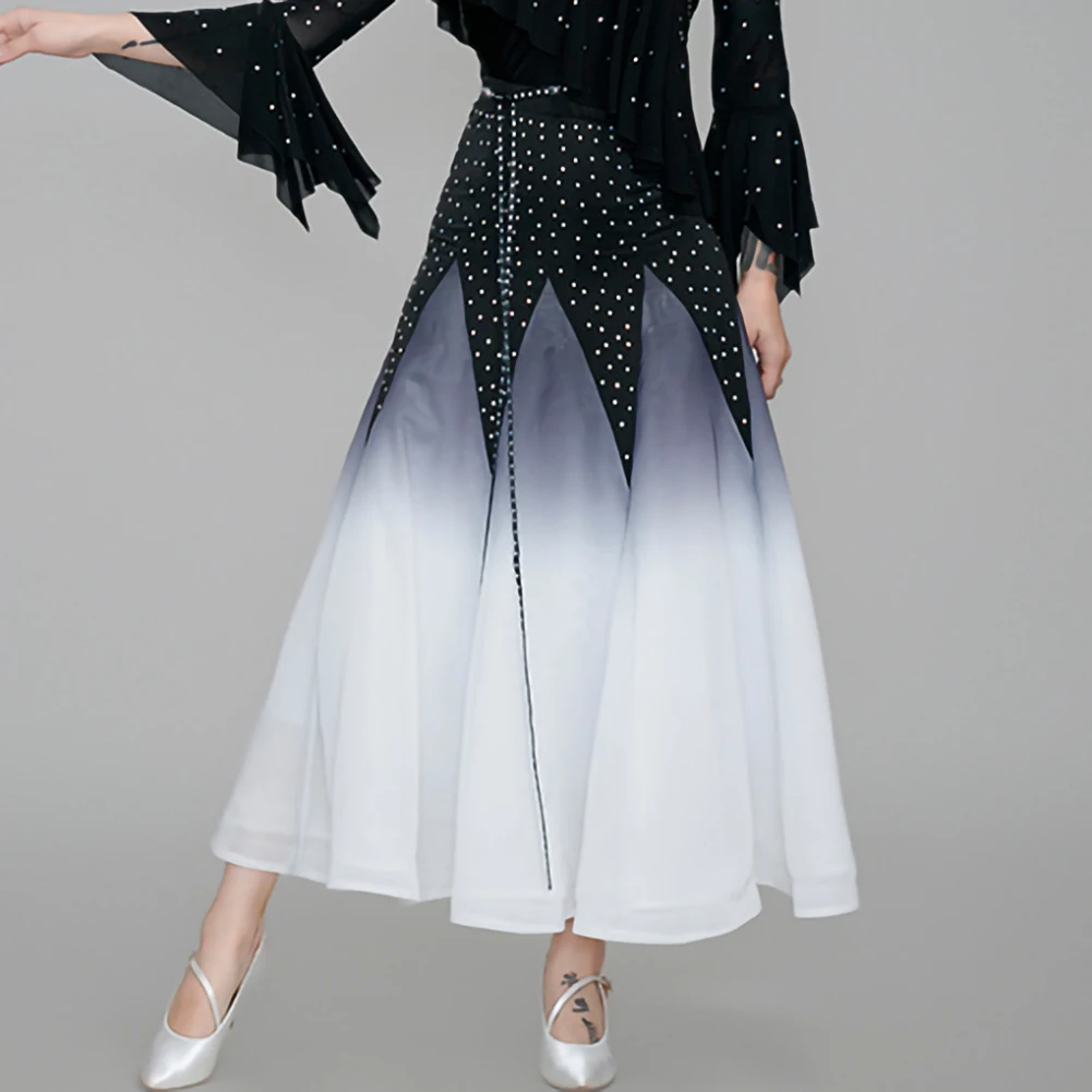 Gonna valzer Ballo da sala Abito da valzer con strass Abito da pratica di danza da sala rosso flamenco bianco sfumato di alta qualità