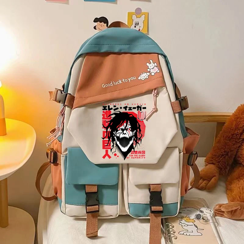 Anime Attack on Titan Shingeki No Kyojin Eren Yeager Novelty School Bags Girls School Bag Laptop Travel Student Backpack Rugzak