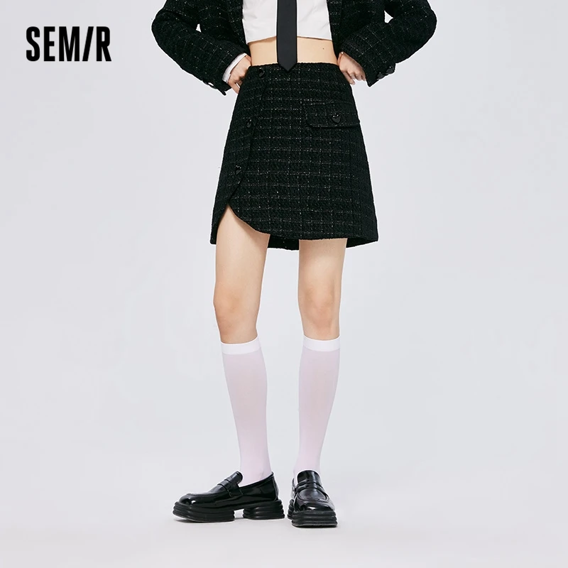 Semir Skirt Women Design Sense Love Asymmetric 2022 Autumn New Fashion Texture Plaid A-Line Skirt Sweet