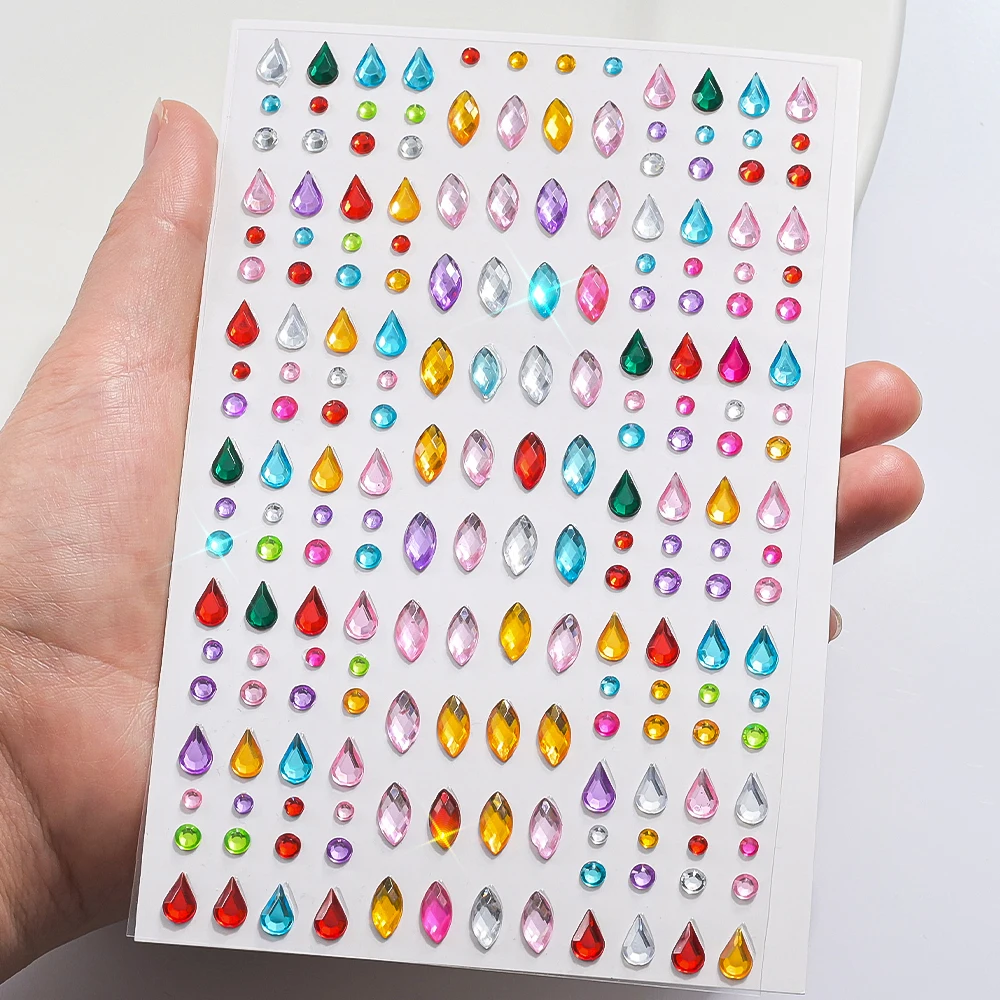 691PCS-3 blätter Gemischte Strass Gesicht Tattoo Aufkleber Bunte Herz/runde/Teardrop Design Selbstklebende Party Augen make-up Aufkleber – Detail 10