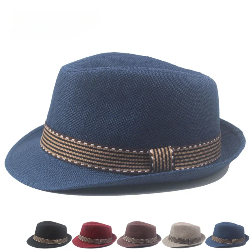 Parent-child Spring&Summer British Style Linen Jazz Hat Men\'s Gentleman Top Hat