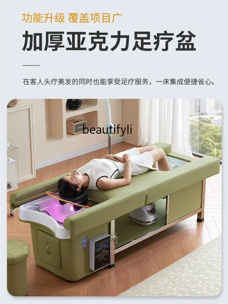 Electric Lifting Head Therapy Shampoo Chair Water Circulation Fumigation Foot Massage Foot Bath Integrated